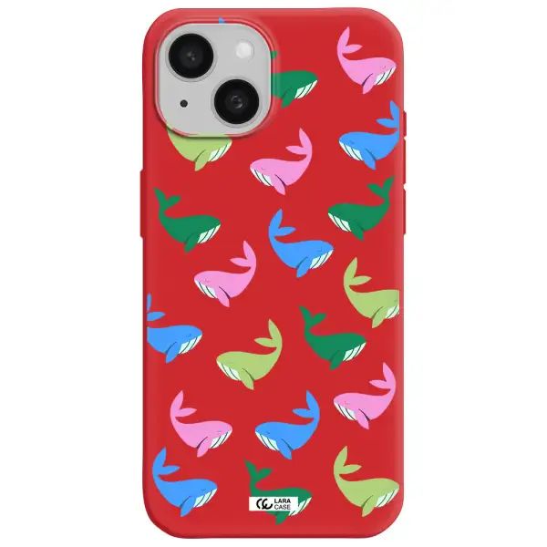 Colorful Whales Apple Iphone 15 Silicone Imperial Red Case