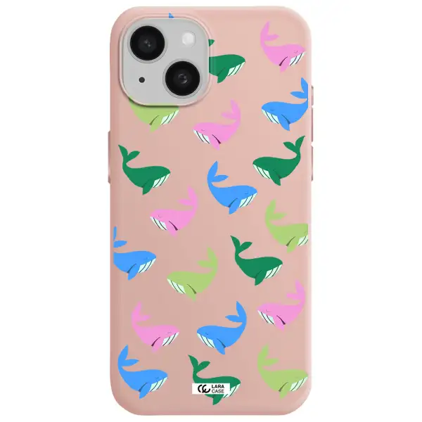 Colorful Whales Apple Iphone 15 Silicone Pastel Pink Case