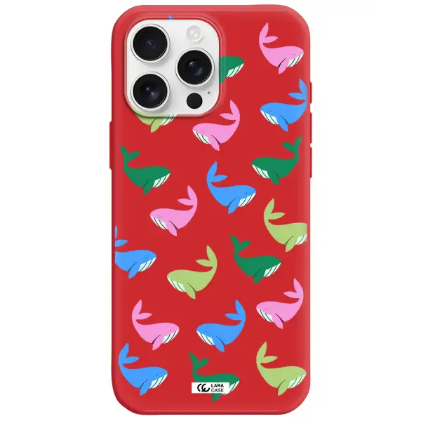 Colorful Whales Apple Iphone 16 Pro Max Silicone Imperial Red Case