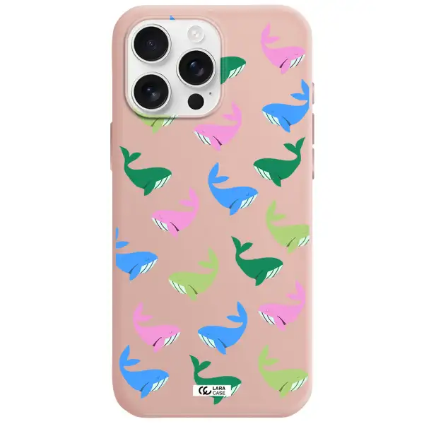 Colorful Whales Apple Iphone 16 Pro Max Silicone Pastel Pink Case