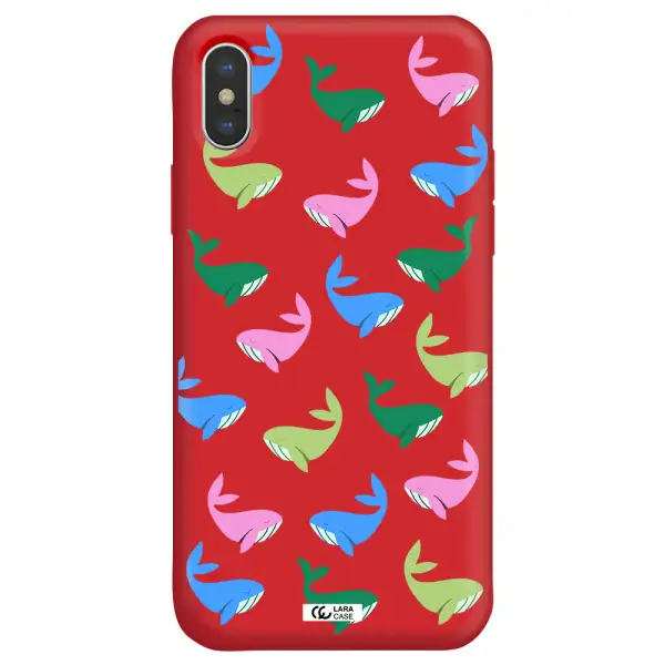 Colorful Whales Apple iPhone XS Silicone Imperial Red Case