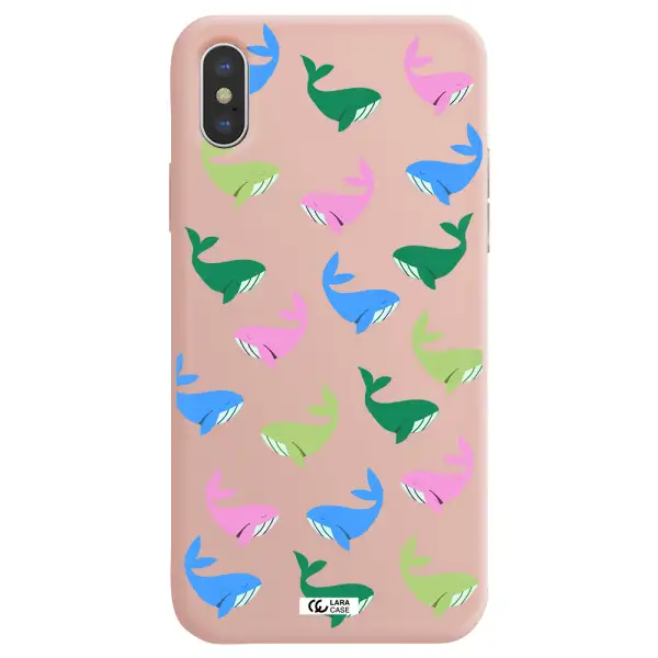 Colorful Whales Apple iPhone XS Silicone pastel pink Case