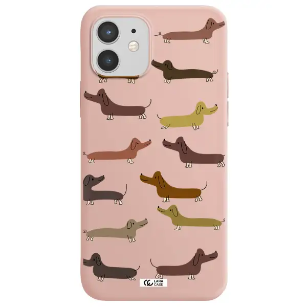 Dachshund Dogs Apple iPhone 12 Silicone pastel pink Case