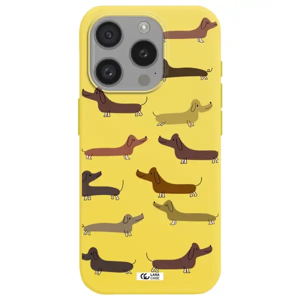 Dachshund Dogs Apple Iphone 15 Pro Silicone Canary Yellow Case
