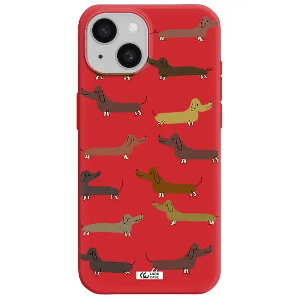 Dachshund Dogs Apple Iphone 15 Silicone Imperial Red Case