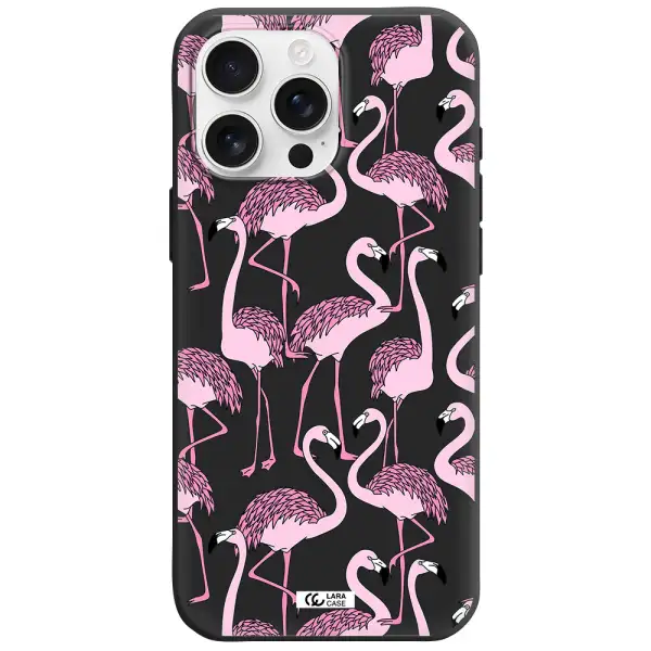 Flamingo Apple Iphone 16 Pro Max Silicone Black Case