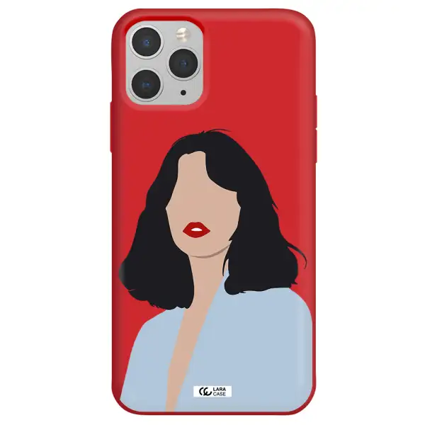 Minimalist Girl Portrait Apple iPhone 11 pro Silicone Imperial Red Case