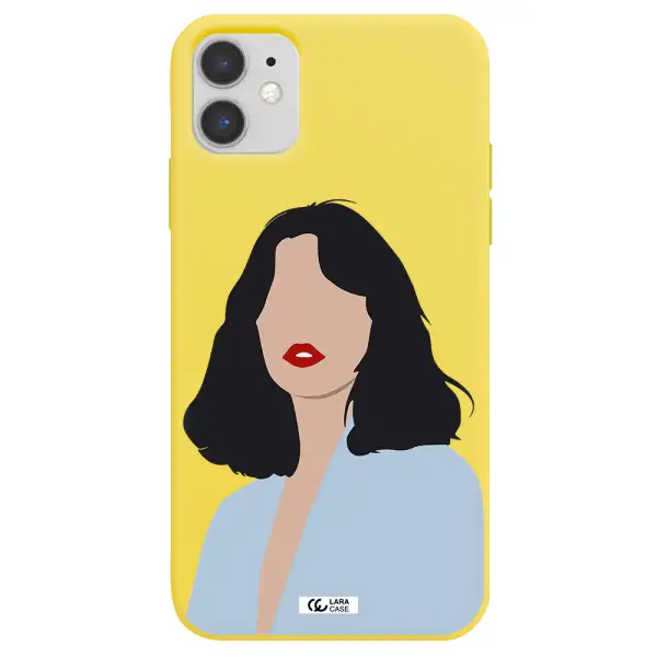 Minimalist Girl Portrait Apple iPhone 11 Silicone canary yellow Case