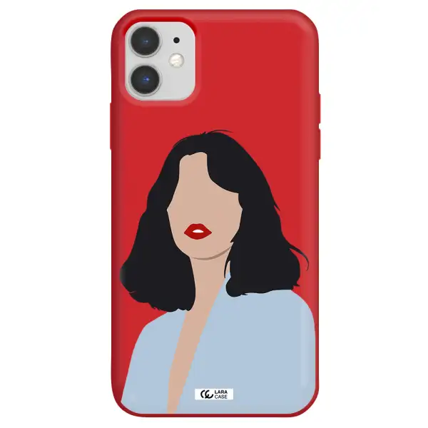 Minimalist Girl Portrait Apple iPhone 11 Silicone Imperial Red Case