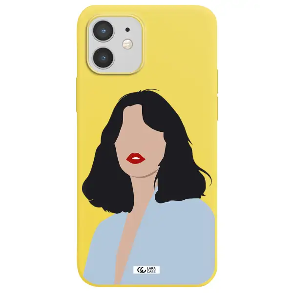 Minimalist Girl Portrait Apple iPhone 12 mini Silicone canary yellow Case