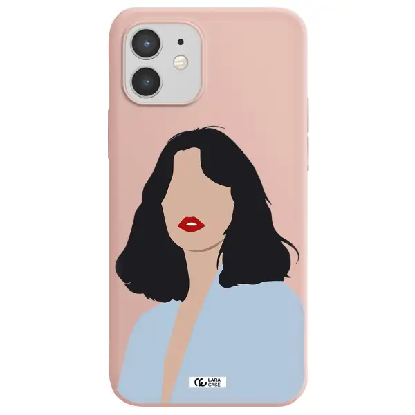 Minimalist Girl Portrait Apple iPhone 12 Silicone pastel pink Case