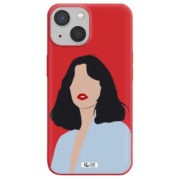 Minimalist Girl Portrait Apple iPhone 13 mini Silicone Imperial Red Case