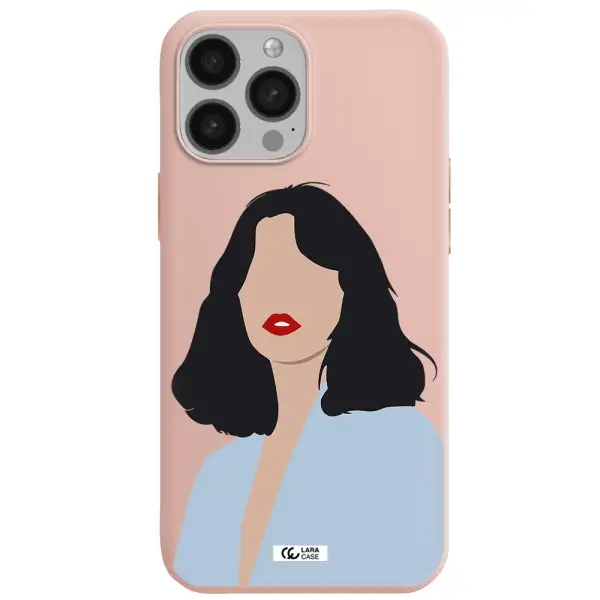 Minimalist Girl Portrait Apple iPhone 13 Pro Silicone pastel pink Case