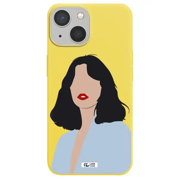 Minimalist Girl Portrait Apple iPhone 13 Silicone canary yellow Case