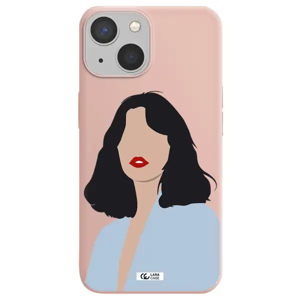 Minimalist Girl Portrait Apple iPhone 13 Silicone pastel pink Case