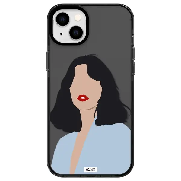 Minimalist Girl Portrait Apple iPhone 14 plus impact Smoke Black Case