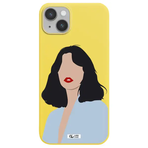 Minimalist Girl Portrait Apple iPhone 14 plus Silicone canary yellow Case