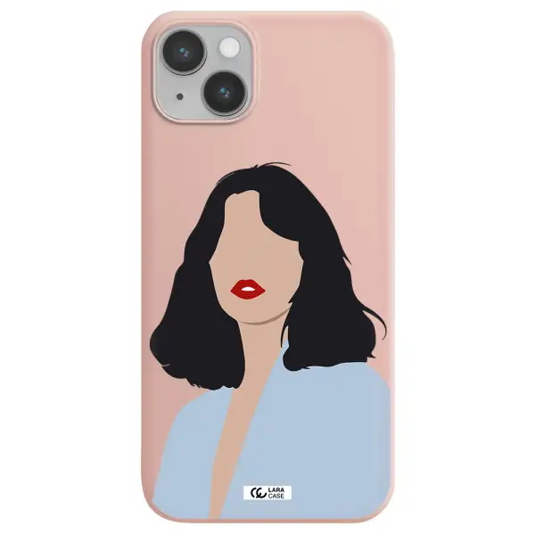Minimalist Girl Portrait Apple iPhone 14 plus Silicone pastel pink Case