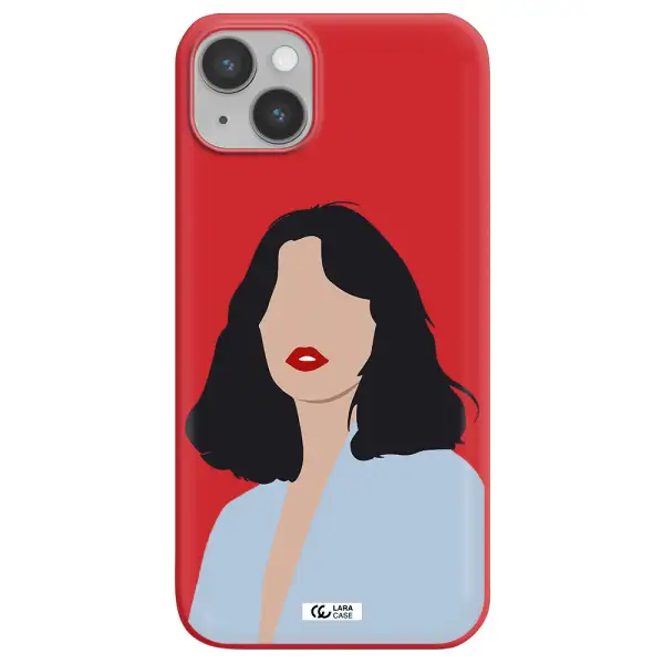 Minimalist Girl Portrait Apple iPhone 14 Silicone Imperial Red Case