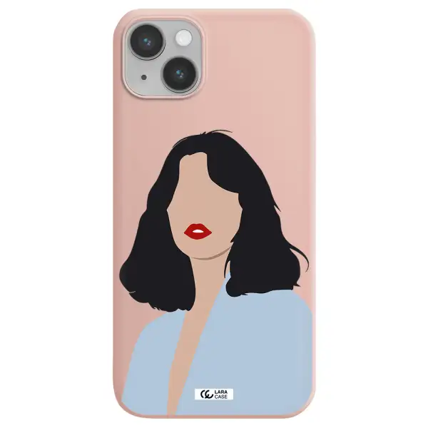 Minimalist Girl Portrait Apple iPhone 14 Silicone pastel pink Case