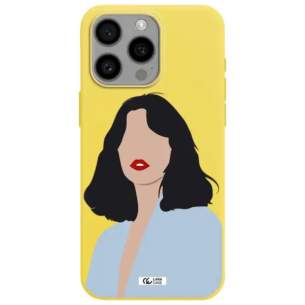 Minimalist Girl Portrait Apple Iphone 15 Pro max Silicone canary yellow Case
