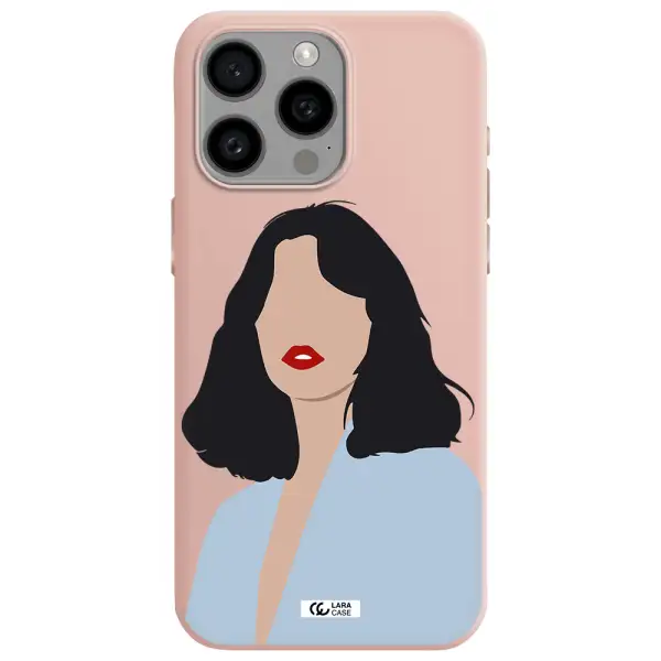 Minimalist Girl Portrait Apple Iphone 15 Pro max Silicone pastel pink Case