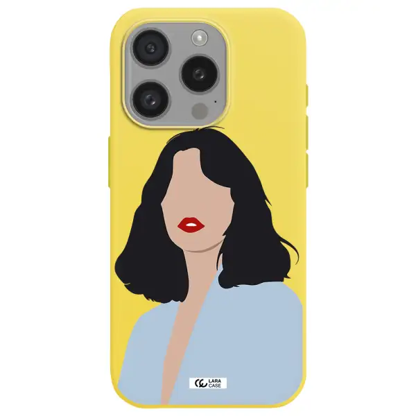Minimalist Girl Portrait Apple Iphone 15 Pro Silicone Canary Yellow Case