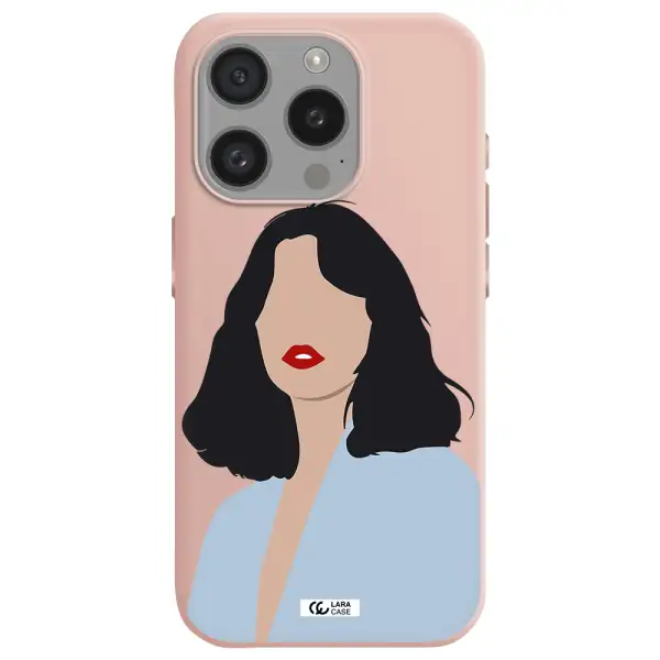 Minimalist Girl Portrait Apple Iphone 15 Pro Silicone Pastel Pink Case