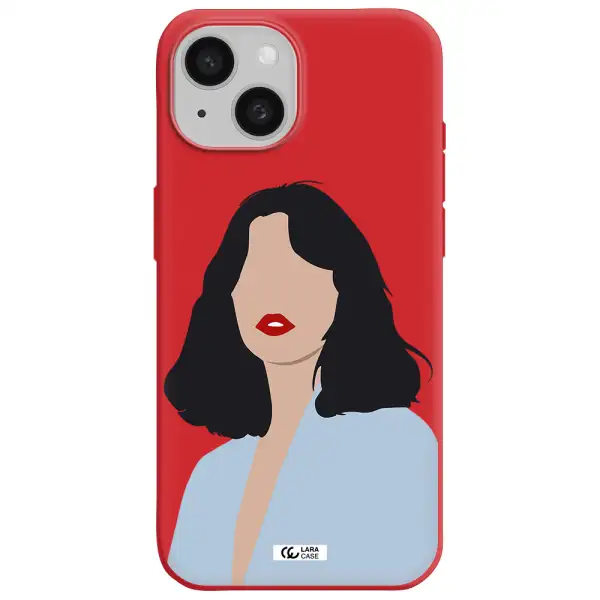 Minimalist Girl Portrait Apple Iphone 15 Silicone Imperial Red Case
