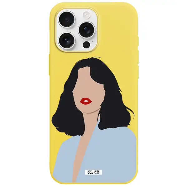 Minimalist Girl Portrait Apple Iphone 16 Pro Max Silicone Canary Yellow Case