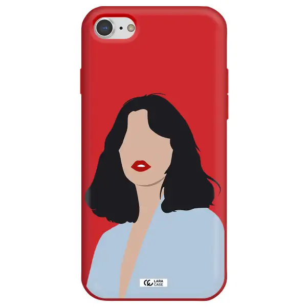 Minimalist Girl Portrait Apple iPhone 7 Silicone Imperial Red Case