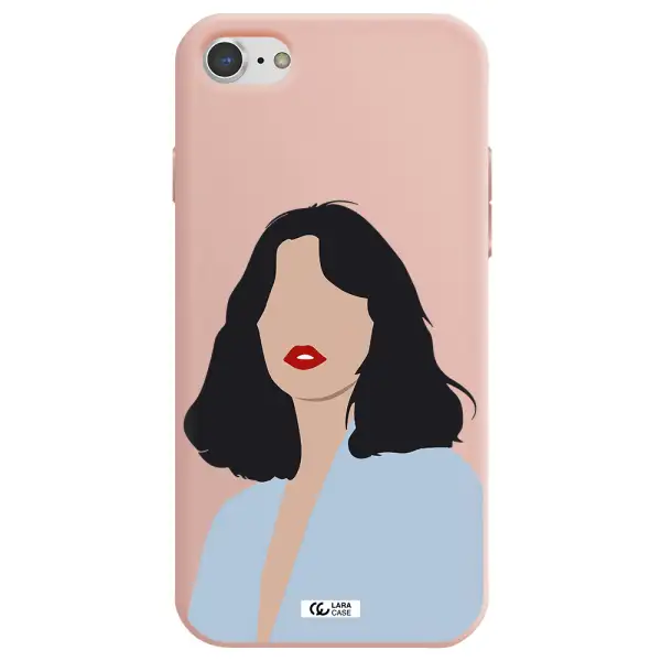 Minimalist Girl Portrait Apple iPhone 8 Silicone pastel pink Case