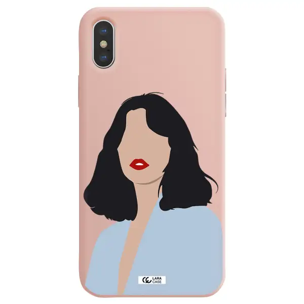 Minimalist Girl Portrait Apple iPhone XS Silicone pastel pink Case