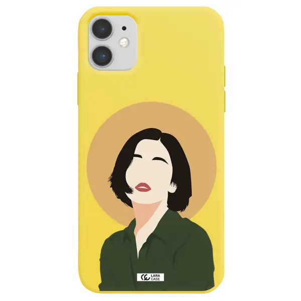Portrait Of A Girl In A Green Dress Apple iPhone 11 Silicone canary yellow Case