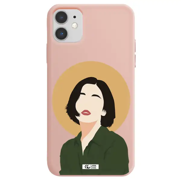 Portrait Of A Girl In A Green Dress Apple iPhone 11 Silicone pastel pink Case