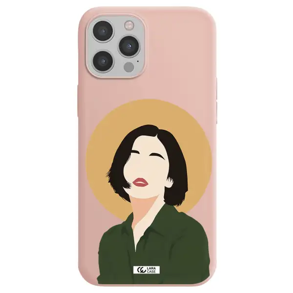 Portrait Of A Girl In A Green Dress Apple iPhone 12 pro max Silicone pastel pink Case