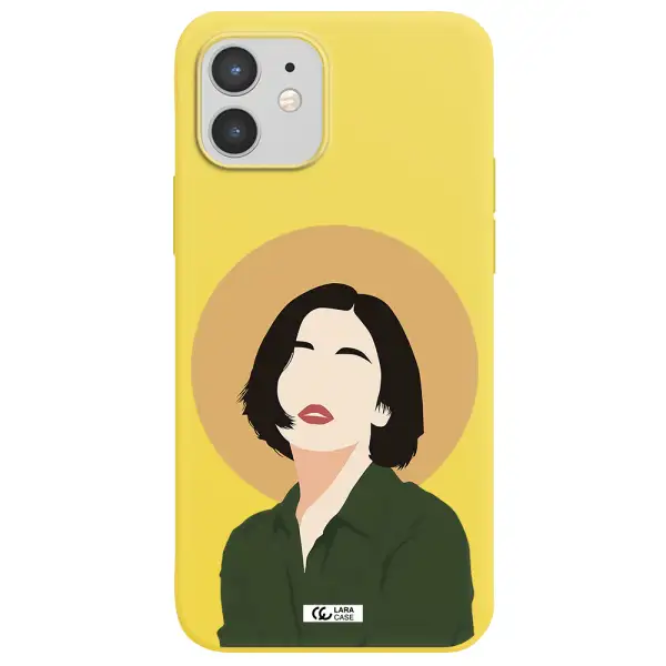 Portrait Of A Girl In A Green Dress Apple iPhone 12 Silicone canary yellow Case