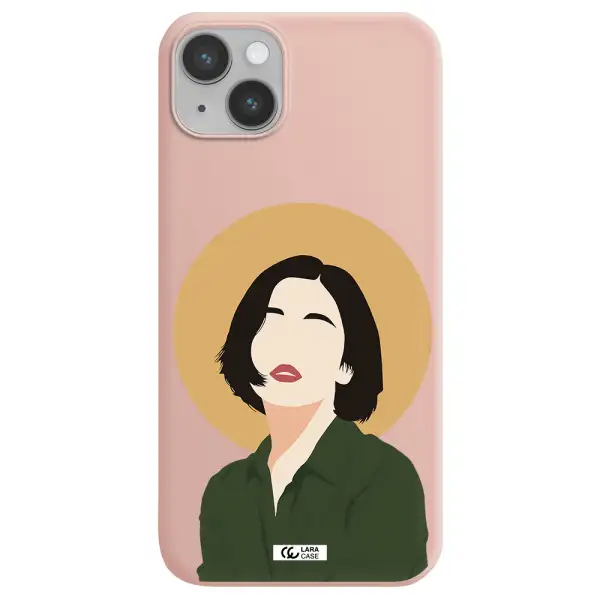 Portrait Of A Girl In A Green Dress Apple iPhone 14 plus Silicone pastel pink Case