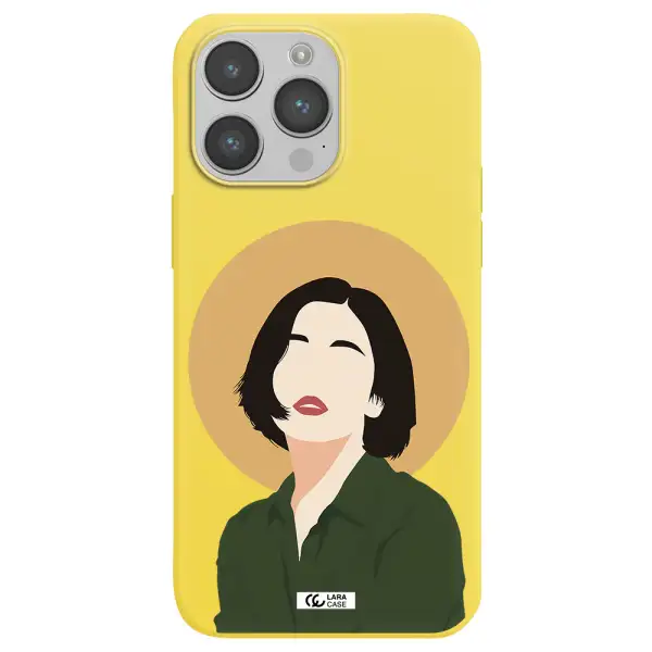 Portrait Of A Girl In A Green Dress Apple iPhone 14 pro Silicone canary yellow Case