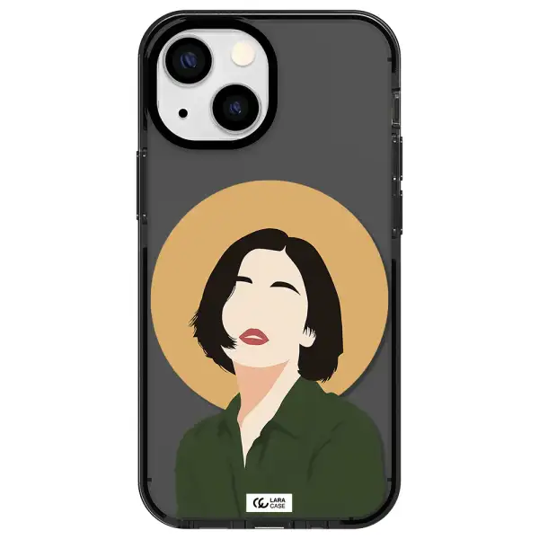 Portrait Of A Girl In A Green Dress Apple iPhone 15 impact Smoke Black Case