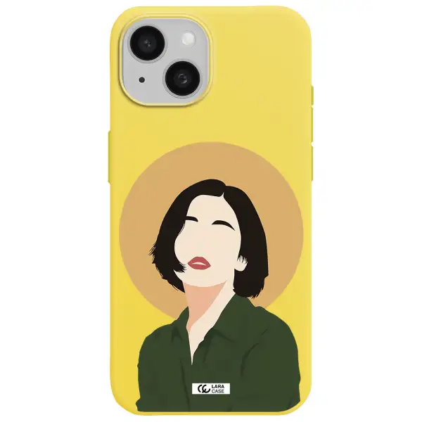 Portrait Of A Girl In A Green Dress Apple iPhone 15 Silicone canary yellow Case