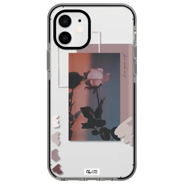 Pink Rose Apple iPhone 12 impact black border Case