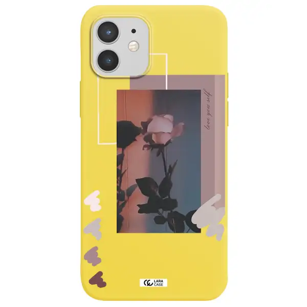 Pink Rose Apple iPhone 12 mini Silicone canary yellow Case