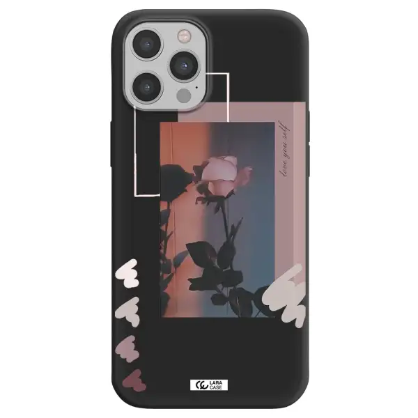 Pink Rose Apple iPhone 12 pro max Silicone black Case