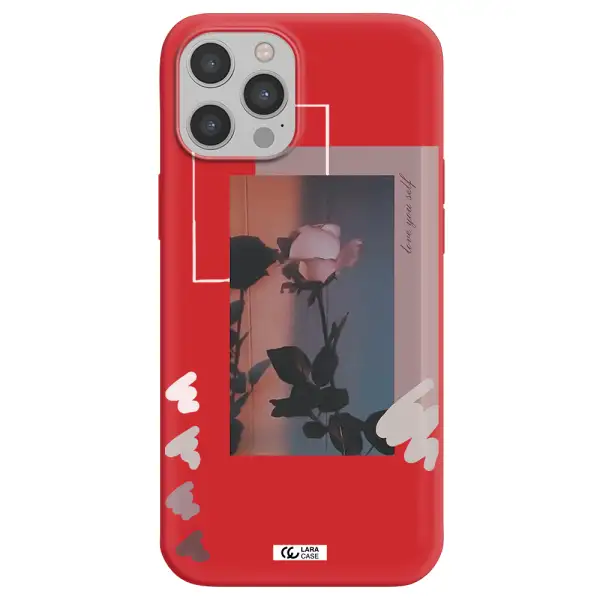 Pink Rose Apple iPhone 12 pro max Silicone Imperial Red Case
