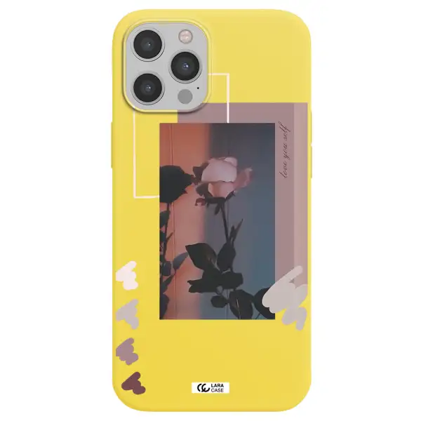Pink Rose Apple iPhone 12 pro Silicone canary yellow Case