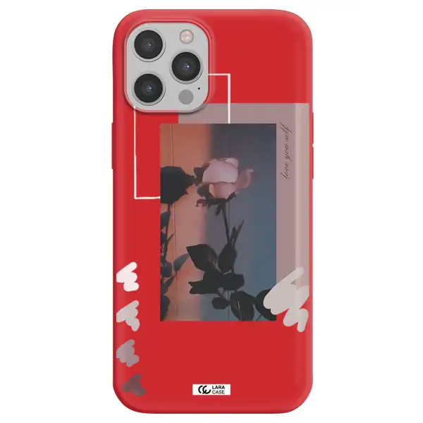 Pink Rose Apple iPhone 12 pro Silicone Imperial Red Case