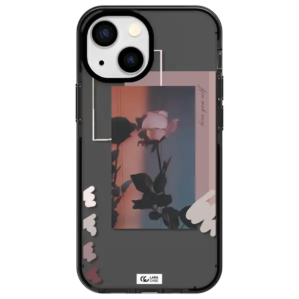Pink Rose Apple iPhone 13 mini impact Smoke Black Case