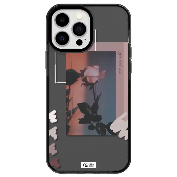 Pink Rose Apple iPhone 13 Pro Max impact Smoke Black Case