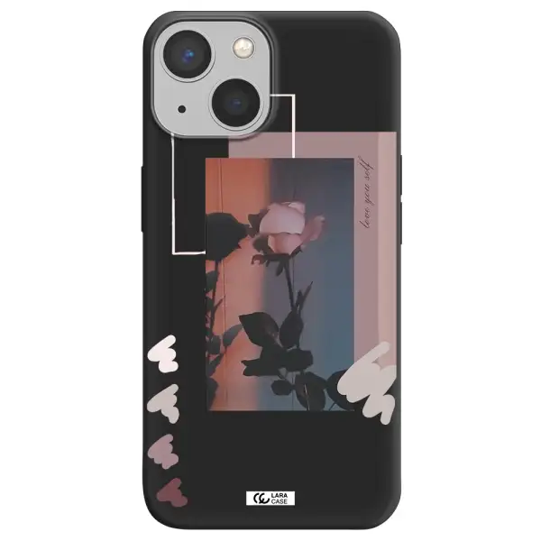 Pink Rose Apple iPhone 13 Silicone black Case
